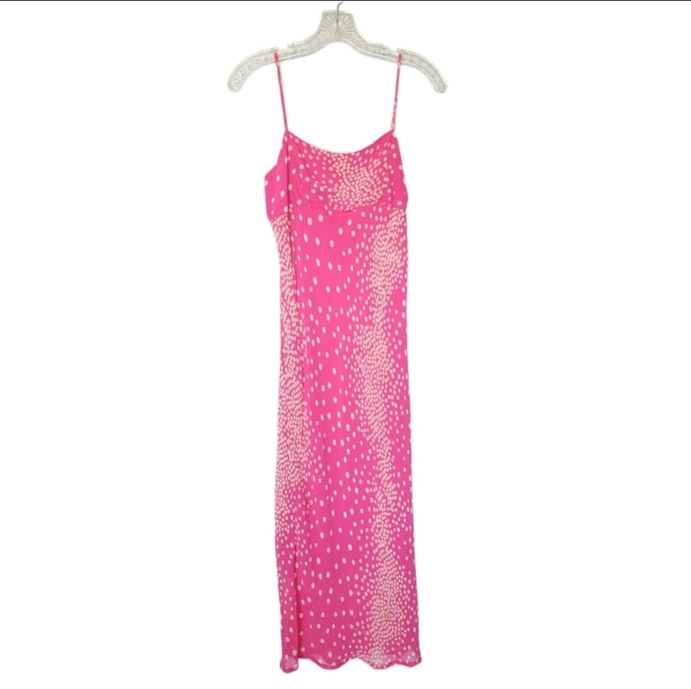 WANTED Hot Pink Polka Dot Midi Slip Dress - Vintage 90s Style Size Medium